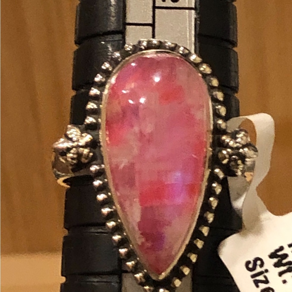 Sterling Silver Pink Moonstone Teardrop Stone Ring - Elegant Women's Jewelry - Picture 3 of 4